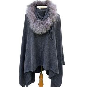 Sofia Cashmere Hooded Cowl Neck Poncho Size-One Size